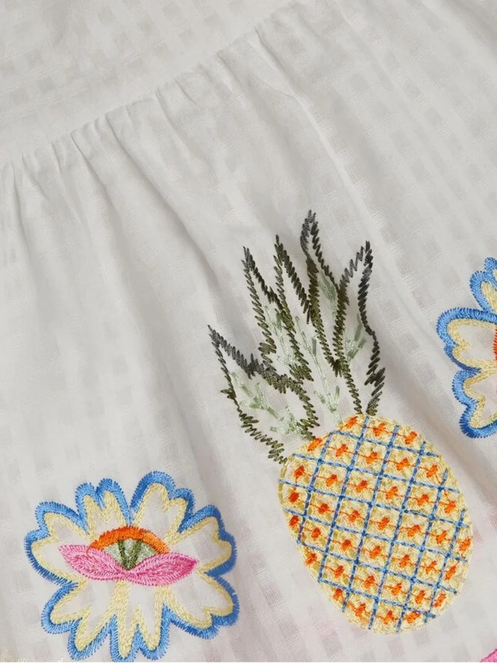Monsoon White Embroidered Floral Sundress with Pink Trim